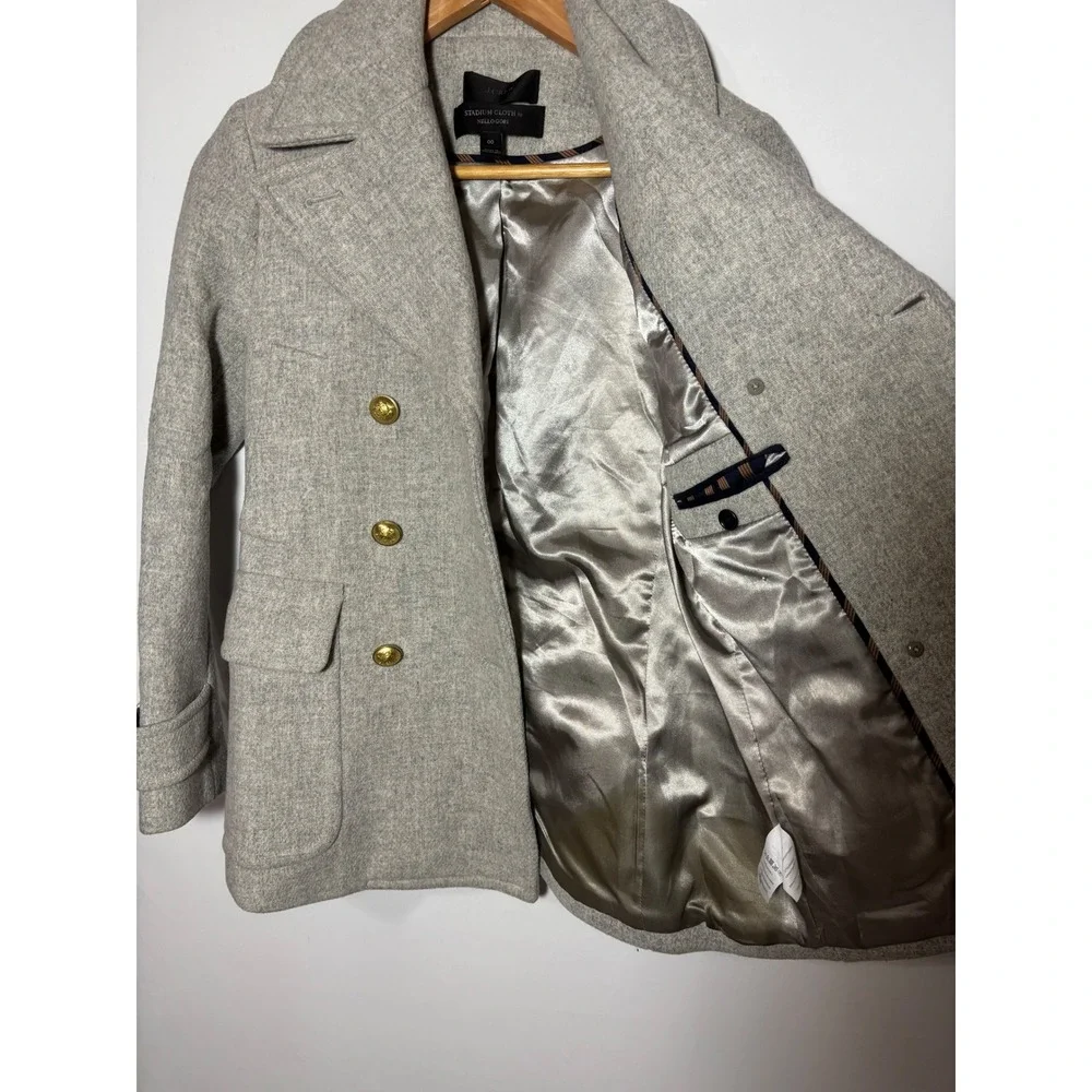 J Crew Stadium Cloth Peacoat Double Breasted Gold Buttons Grey Women 00‎ - Picture 5 of 12